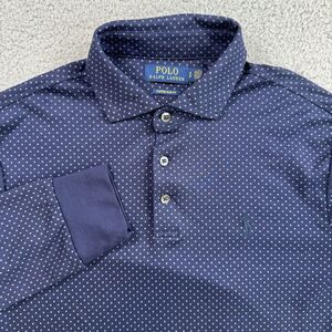 Polo Ralph Lauren Shirt Mens S Blue Polka Dot Polo Long Sleeve Cotton Pony Logo